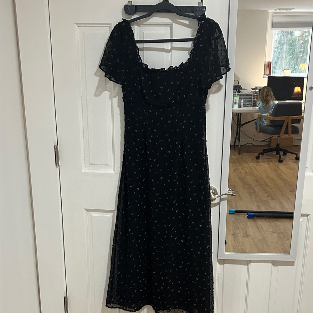 Lulu's Black Midi Dress with Delicate Pattern